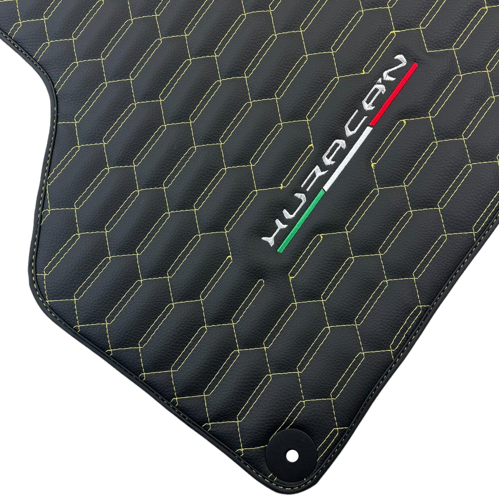 Floor Mats for Lamborghini Huracan Leather Yellow Stitching - AutoWin