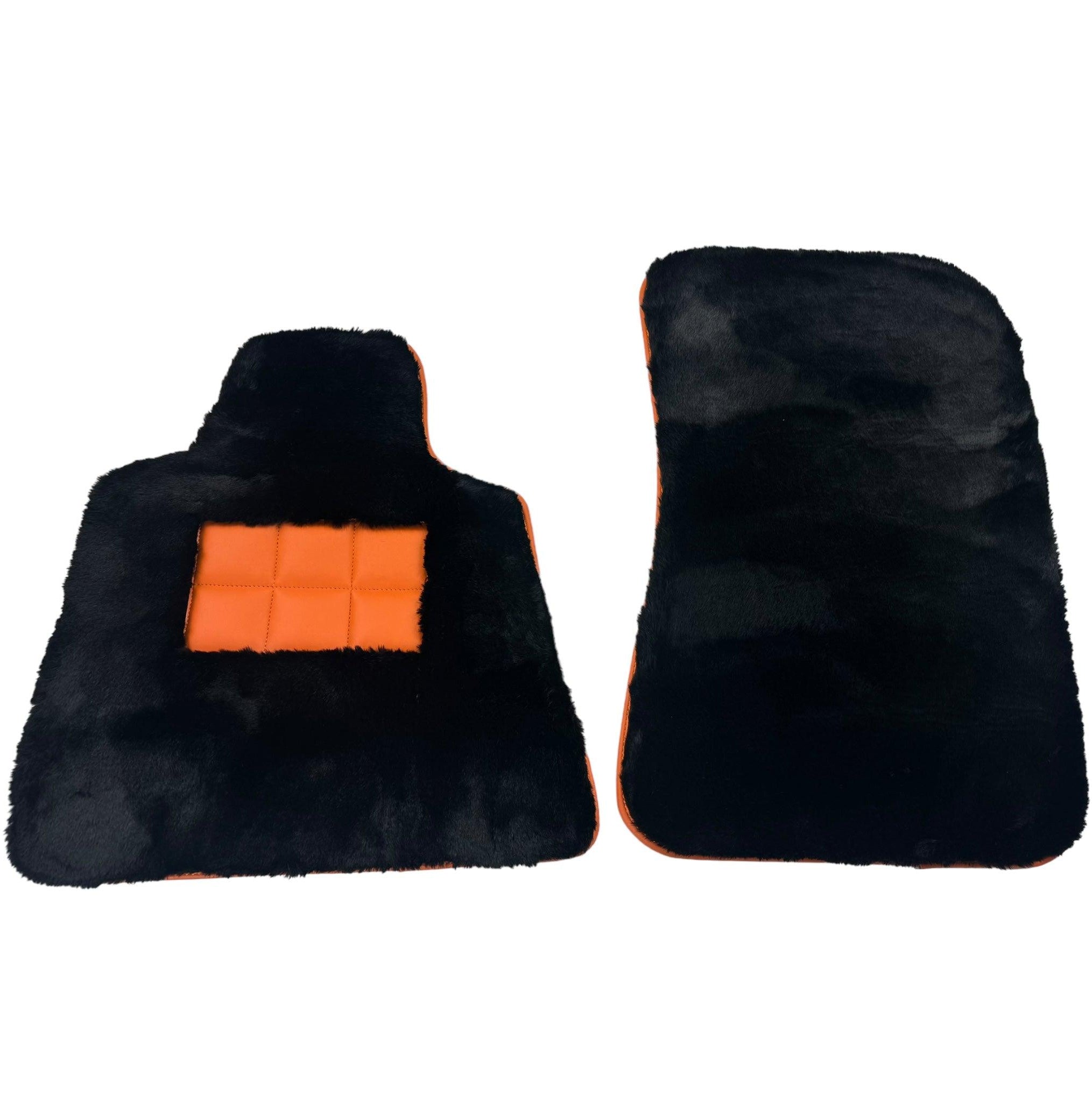 Black Sheepskin Floor Mats for Rolls-Royce Spectre (2023-2024) Orange Leather Trim - AutoWin