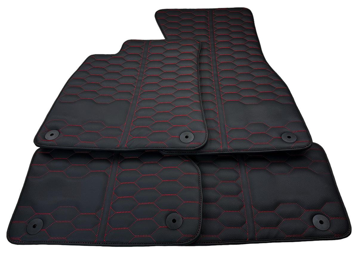 Custom Black Leather Floor Mats for Audi A3 - 5-door Sedan (MHEV) Mild Hybrid Electric Vehicle (2021 - 2024) 