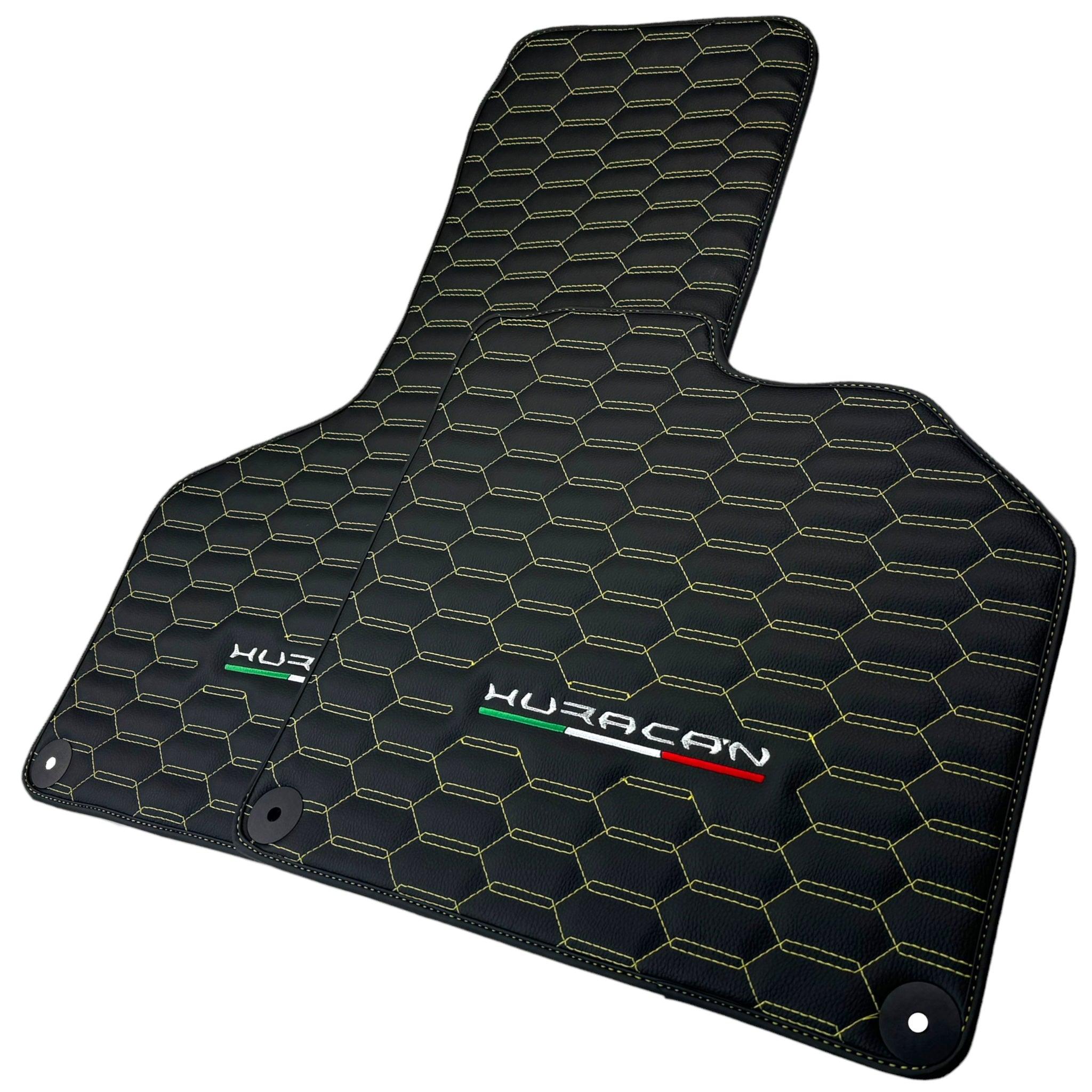 Floor Mats for Lamborghini Huracan Leather Yellow Stitching - AutoWin