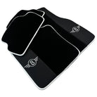 Black Floor Mats for Mini Cabrio R56 Convertible (2009-2016) with Leather | White Trim