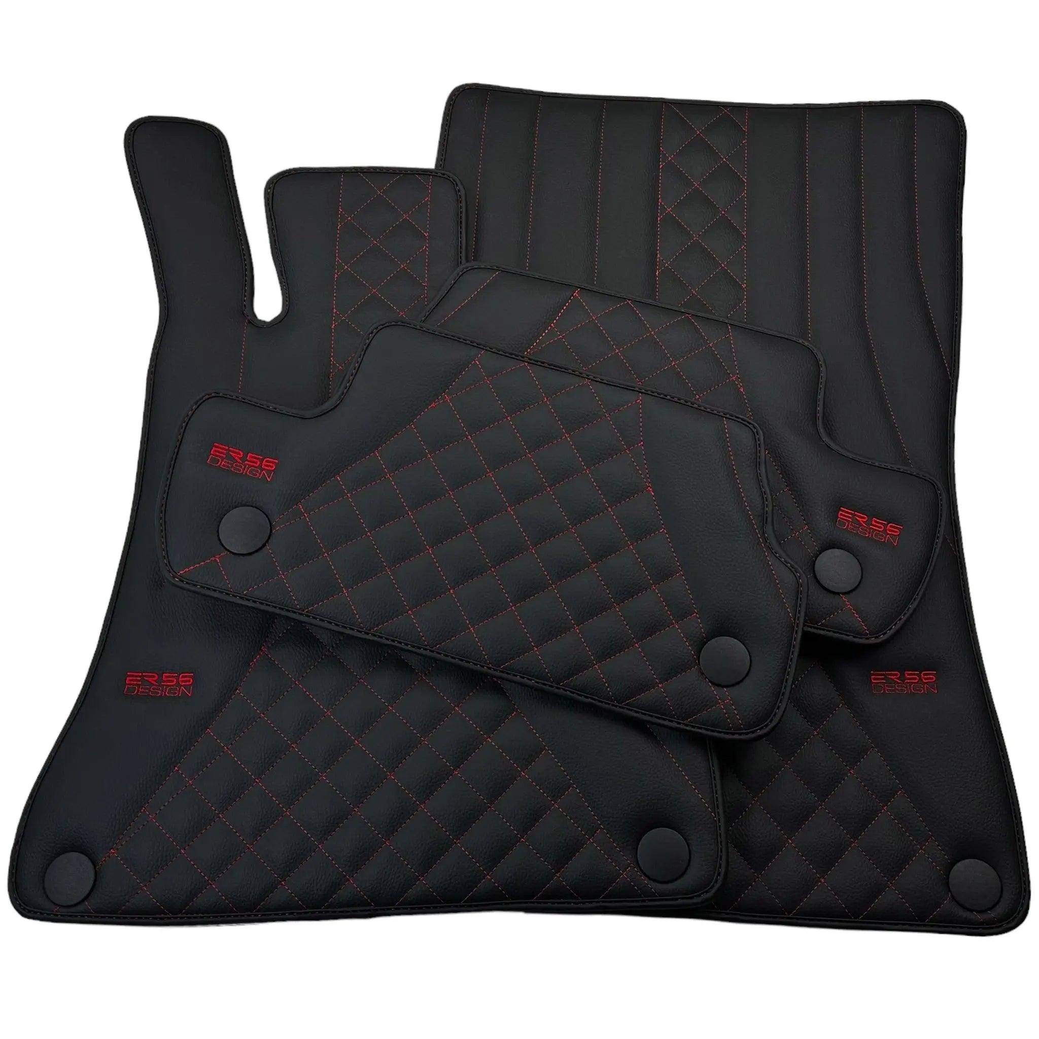 Black Leather Floor Mats For Mercedes Benz C-Class S205 Wagon Facelift (2018-2021) | ER56 Design - AutoWin