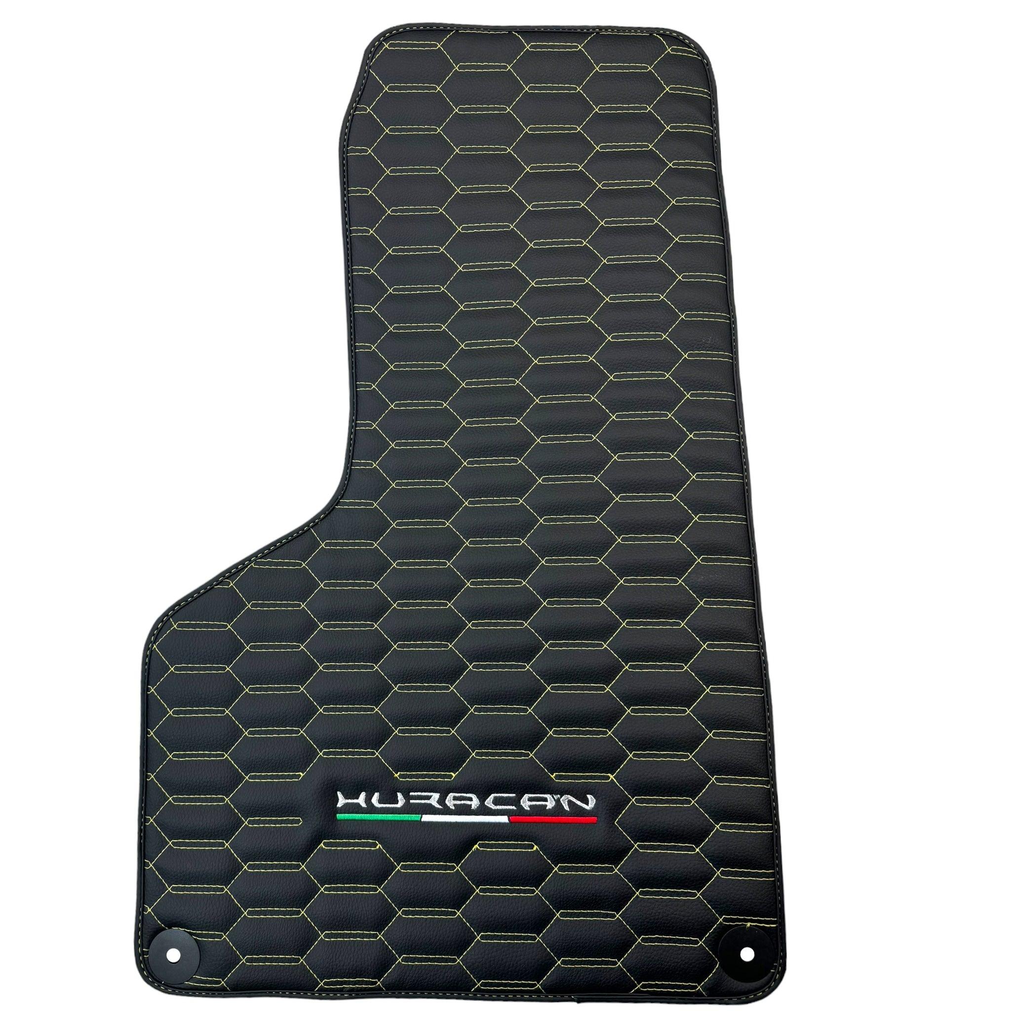 Floor Mats for Lamborghini Huracan Leather Yellow Stitching - AutoWin