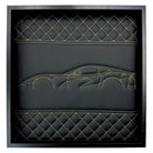 Black Leather Ferrari 812 Superfast Inspired Wall Art: Embroidered Yellow Stitch Luxury Decor - AutoWin