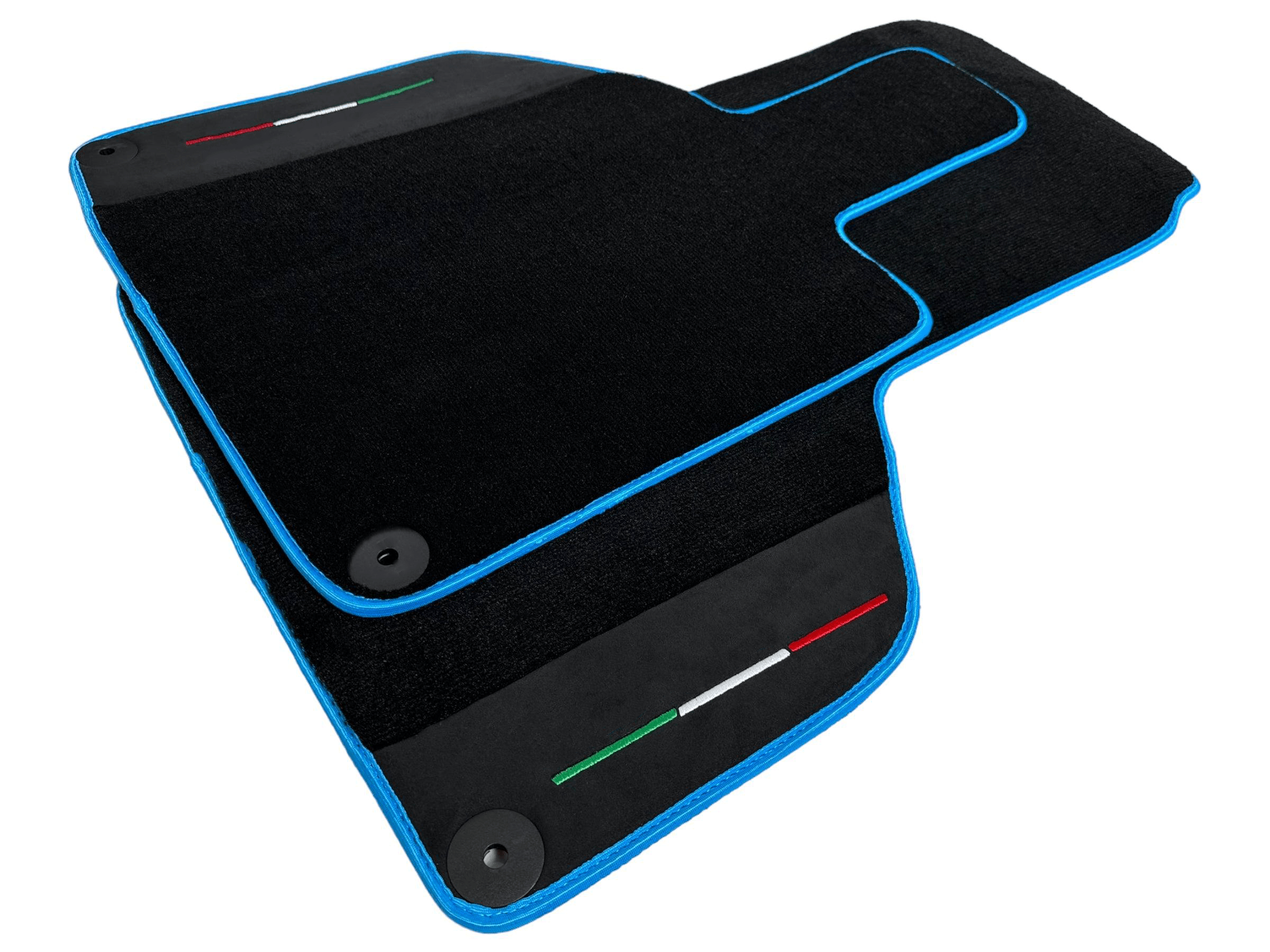 Custom Black Floor Mats for Lamborghini Huracan With Alcantara Leather Light Blue Trim - AutoWin