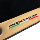 Italian Edition Black Floor Mats for Lamborghini Aventador (2012-2022) with Gold Leather Border