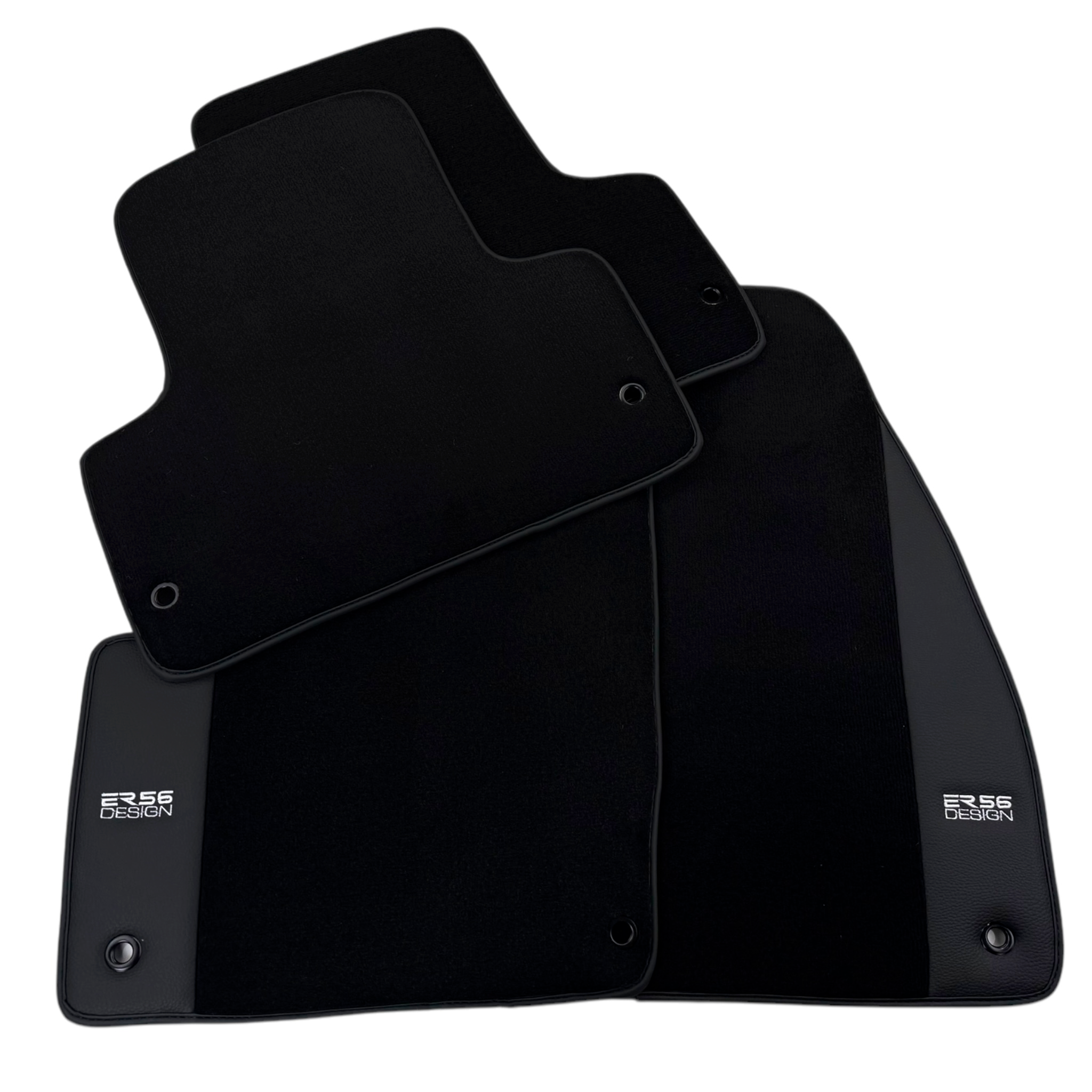 ER56 Design Black Floor Mats for Jeep Renegade (2014-2018) Distance Fixing Points Co-Driver 20cm with Leather - AutoWin