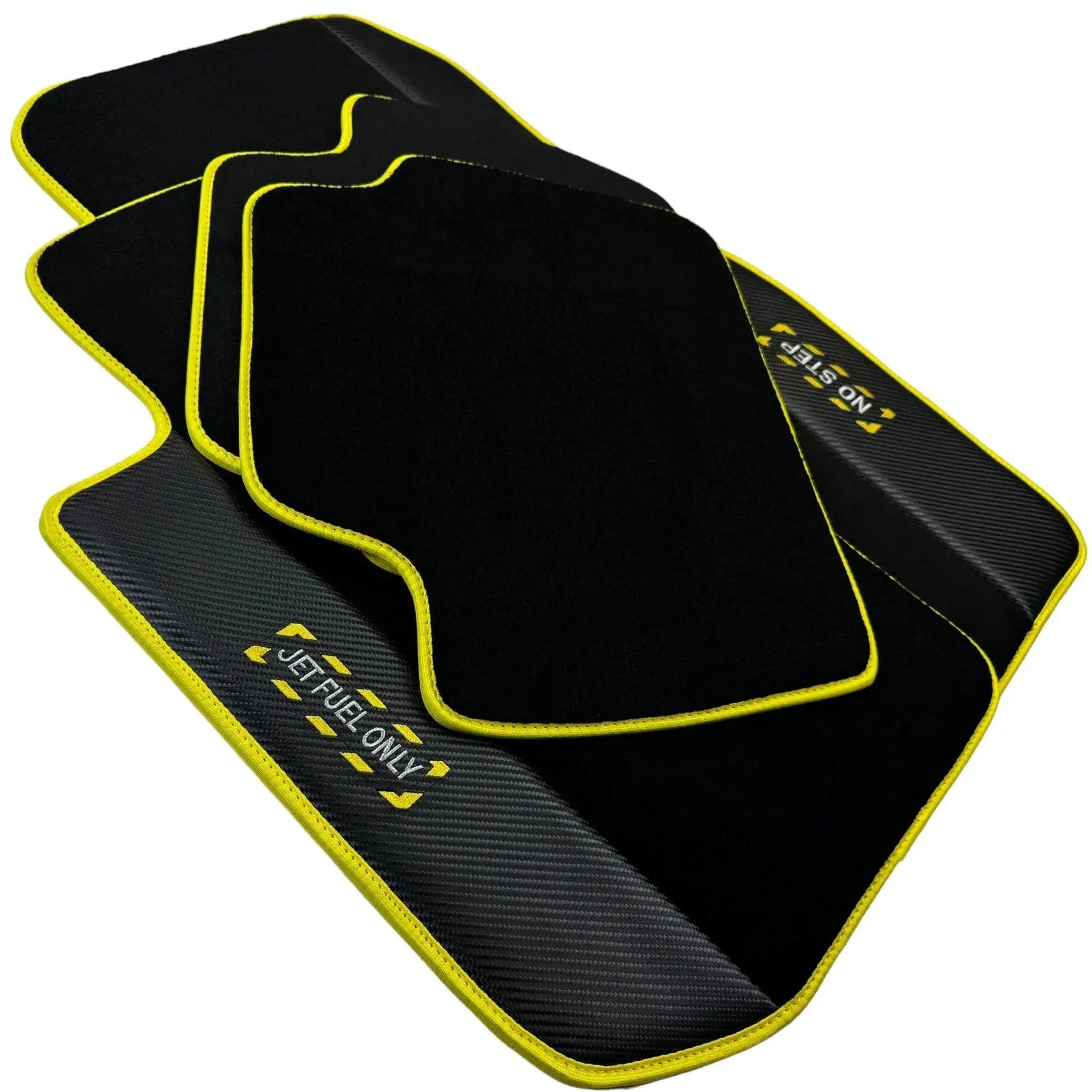 Black Floor Mats For BMW 3 Series E92 | Fighter Jet Edition | Yellow Trim - AutoWin