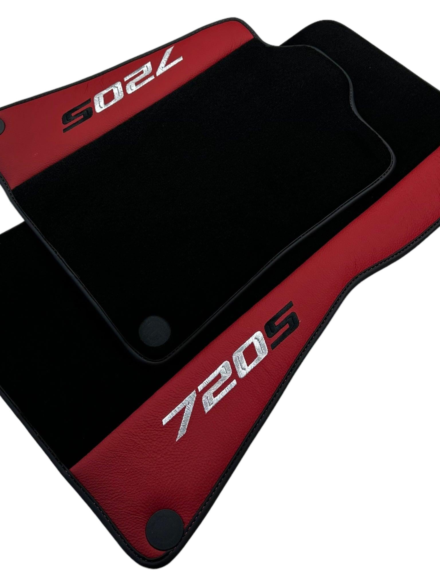 Black Floor Mats For McLaren 720S (2017-2021) With Red Leather - AutoWin