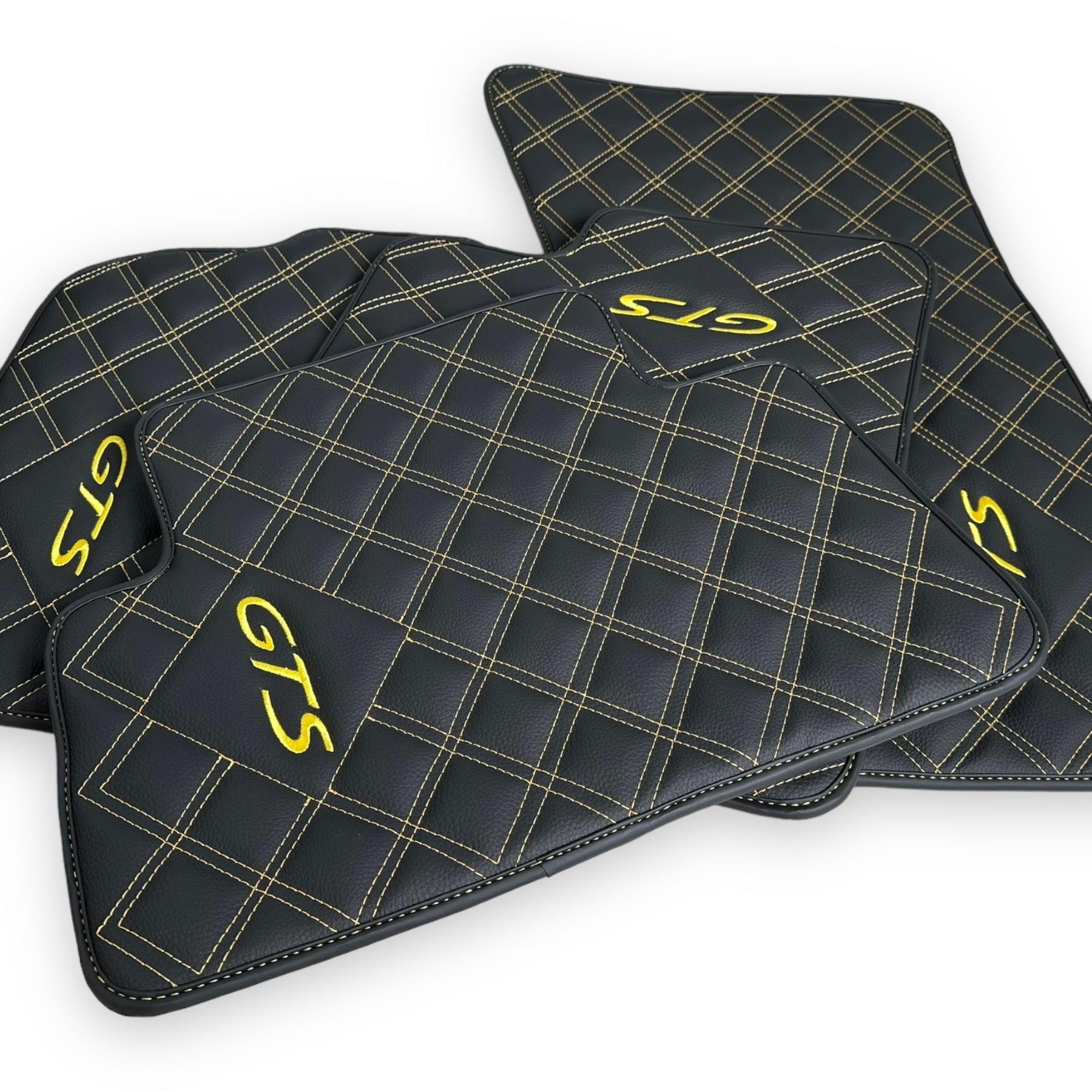 Leather Floor Mats for Porsche Cayenne GTS (2010-2018) Yellow Sewing - AutoWin