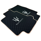 Black Stitched Leather Floor Mats with Logo for Maserati Quattroporte | Beige Trim