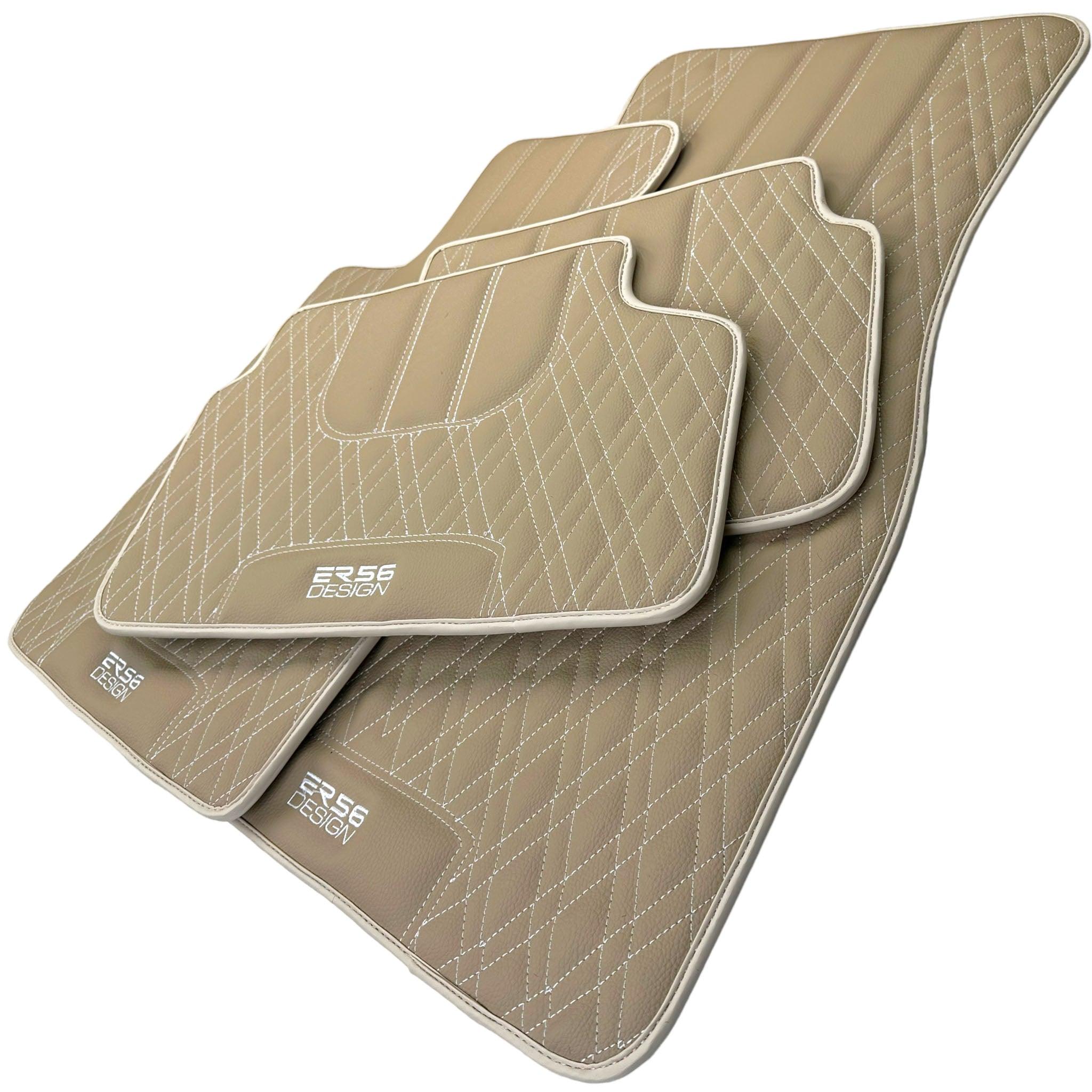 Beige Leather Floor Floor Mats For BMW 7 Series E66 | Fighter Jet Edition AutoWin Brand |Sky Blue Trim