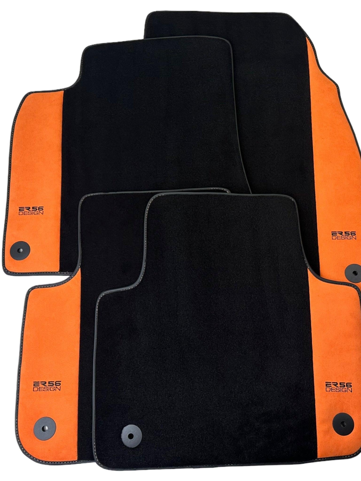 Black Floor Mats for Audi Q7 4M (2015-2019) Orange Alcantara | ER56 Design