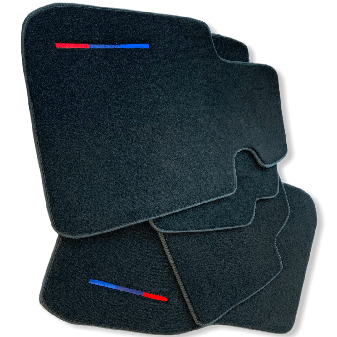 Black Floor Mats For BMW 1 Series F20 With Color Stripes Tailored Set Perfect Fit - AutoWin