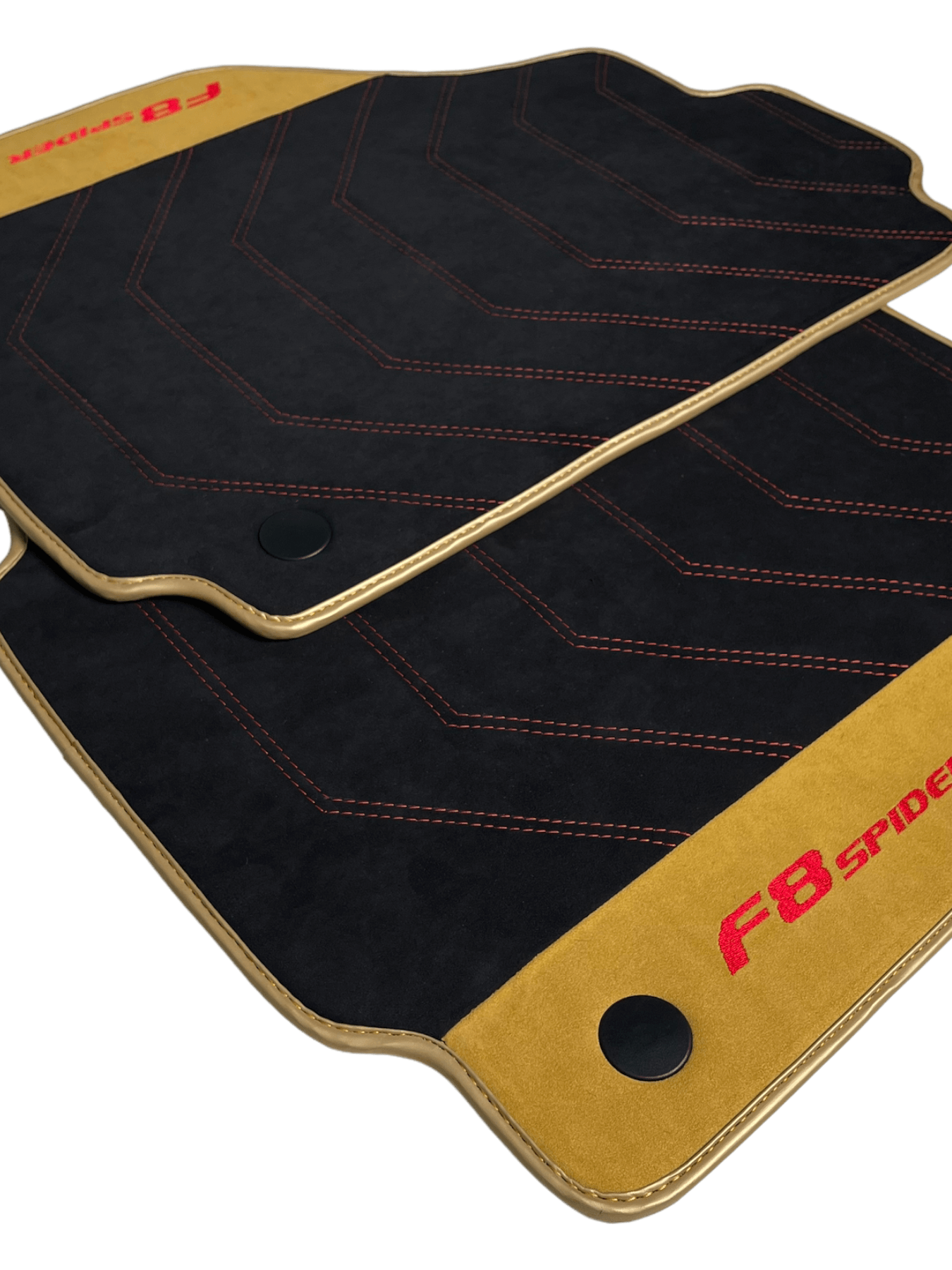 Black Floor Mats For Ferrari F8 Spider 2019-2022 With Tan Alcantara Leather - AutoWin