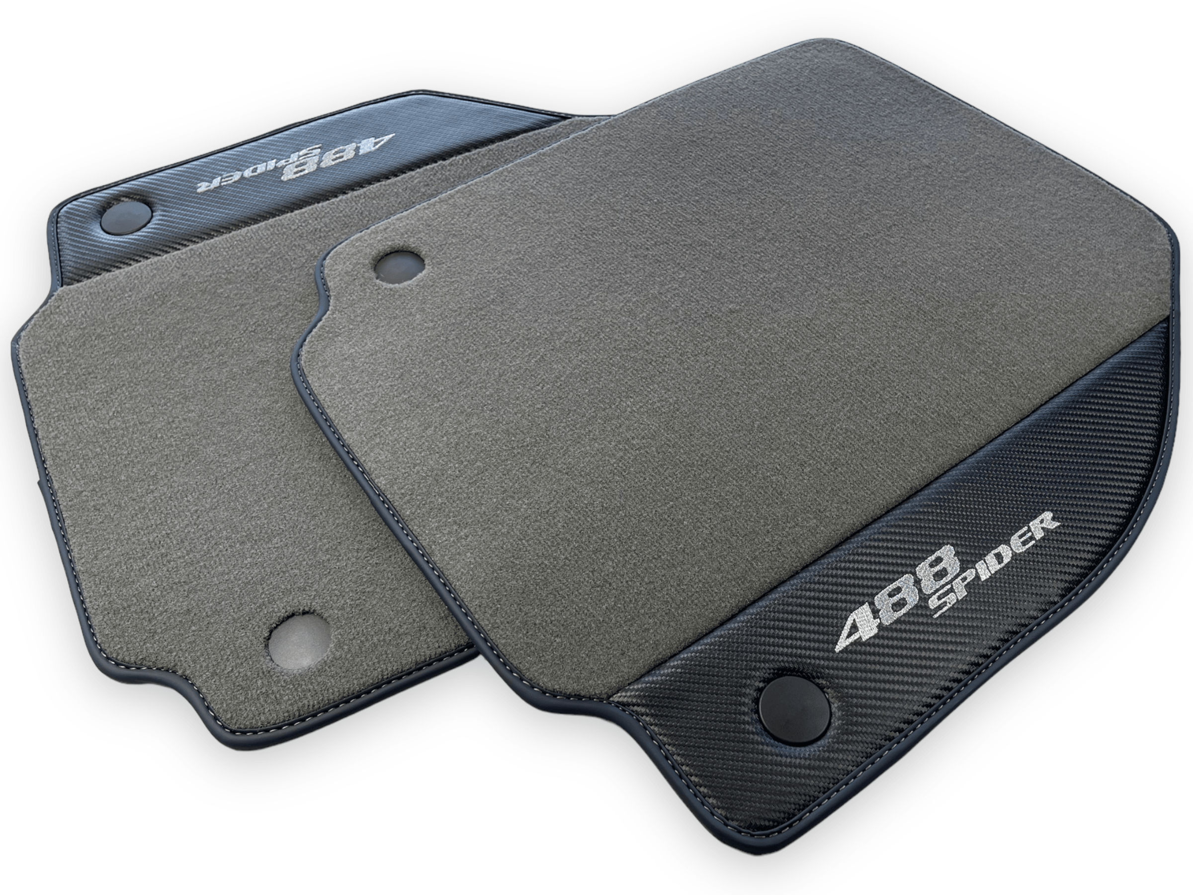 Gray Floor Mats For Ferrari 488 Spider 2015-2022 Carbon Leather - AutoWin